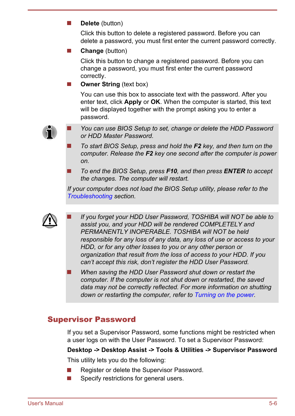 Supervisor password | Toshiba Satellite U940-B User Manual | Page 88 / 120