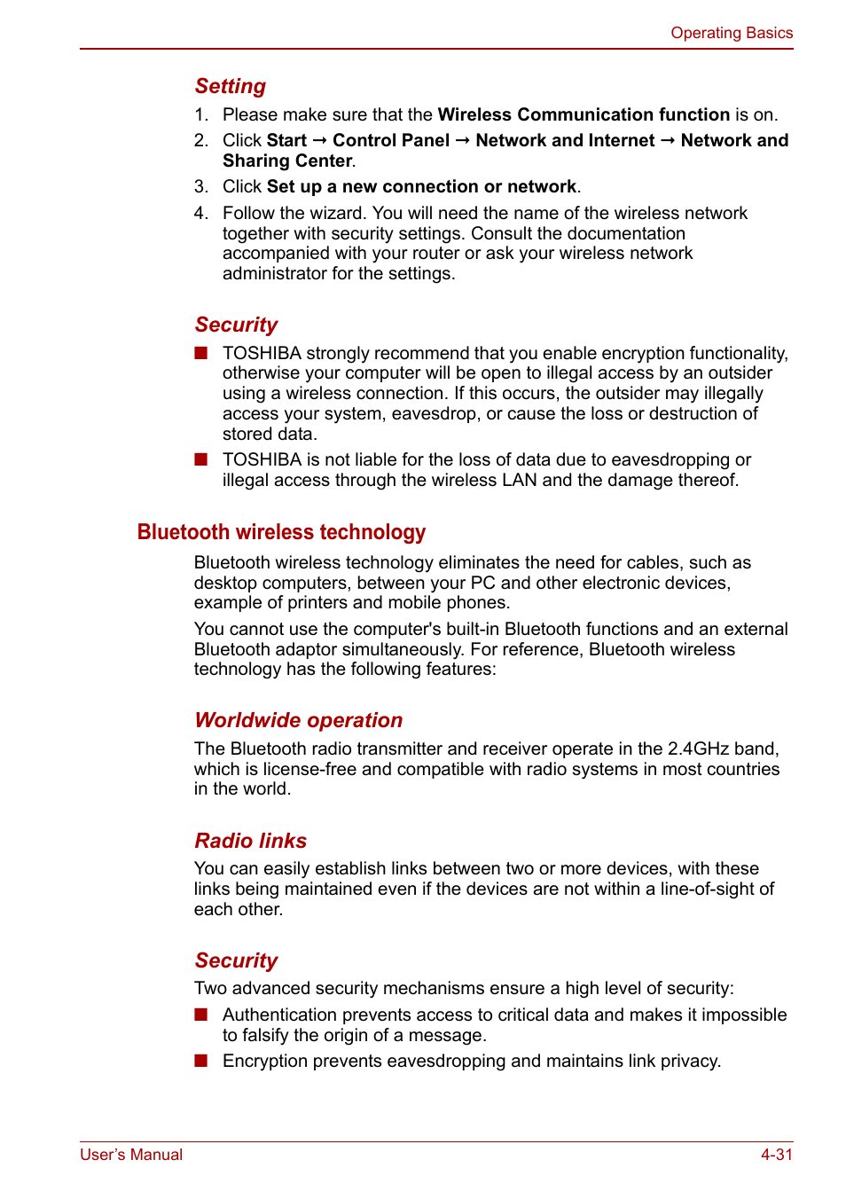 Bluetooth wireless technology | Toshiba Satellite L750D User Manual | Page 101 / 179