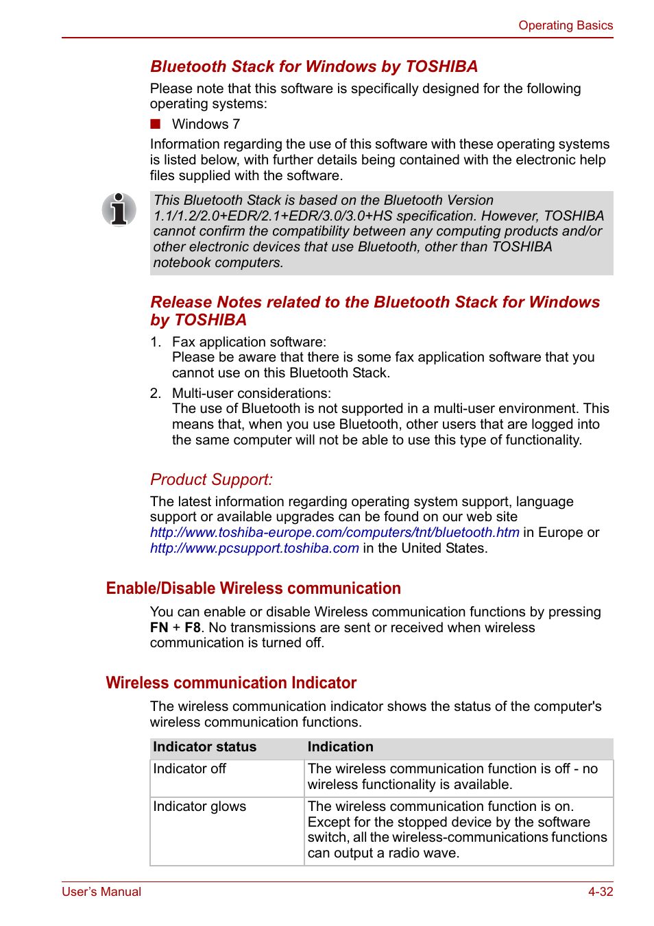 Enable/disable wireless communication, Wireless communication indicator | Toshiba Satellite L750D User Manual | Page 102 / 179