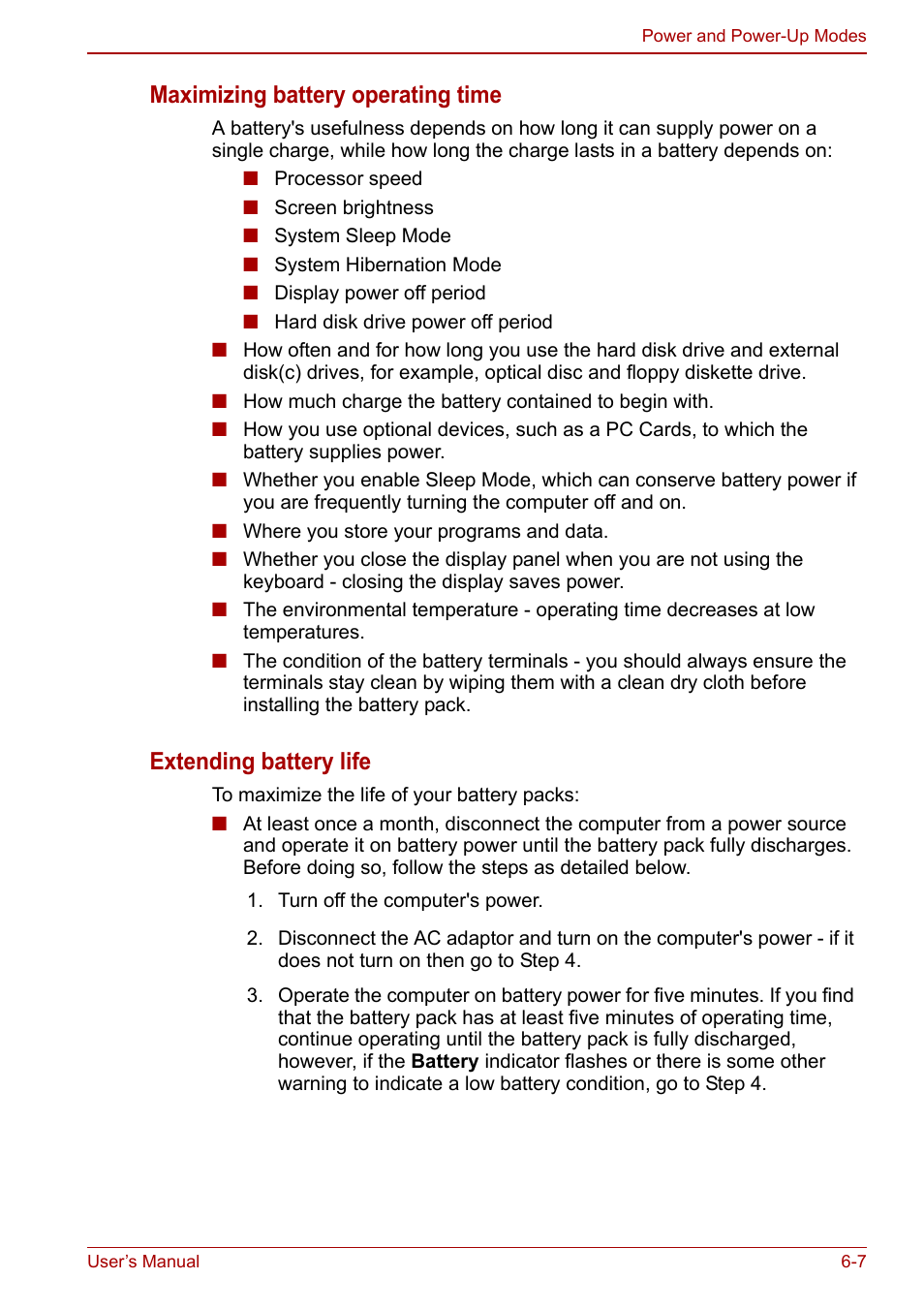 Maximizing battery operating time, Extending battery life | Toshiba Satellite L750D User Manual | Page 120 / 179