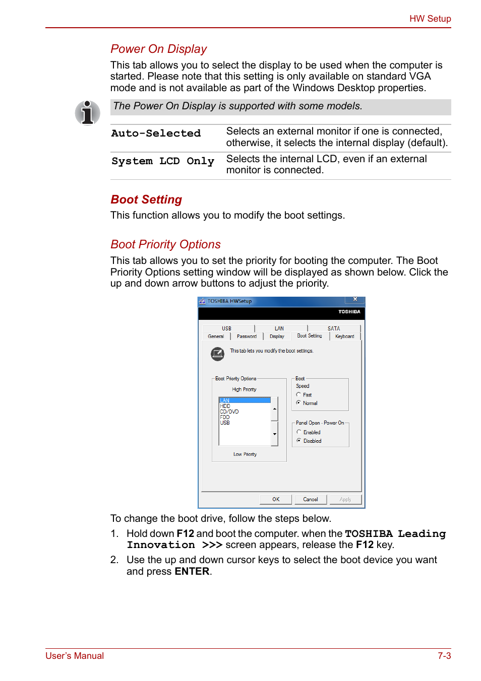 Boot setting | Toshiba Satellite L750D User Manual | Page 128 / 179