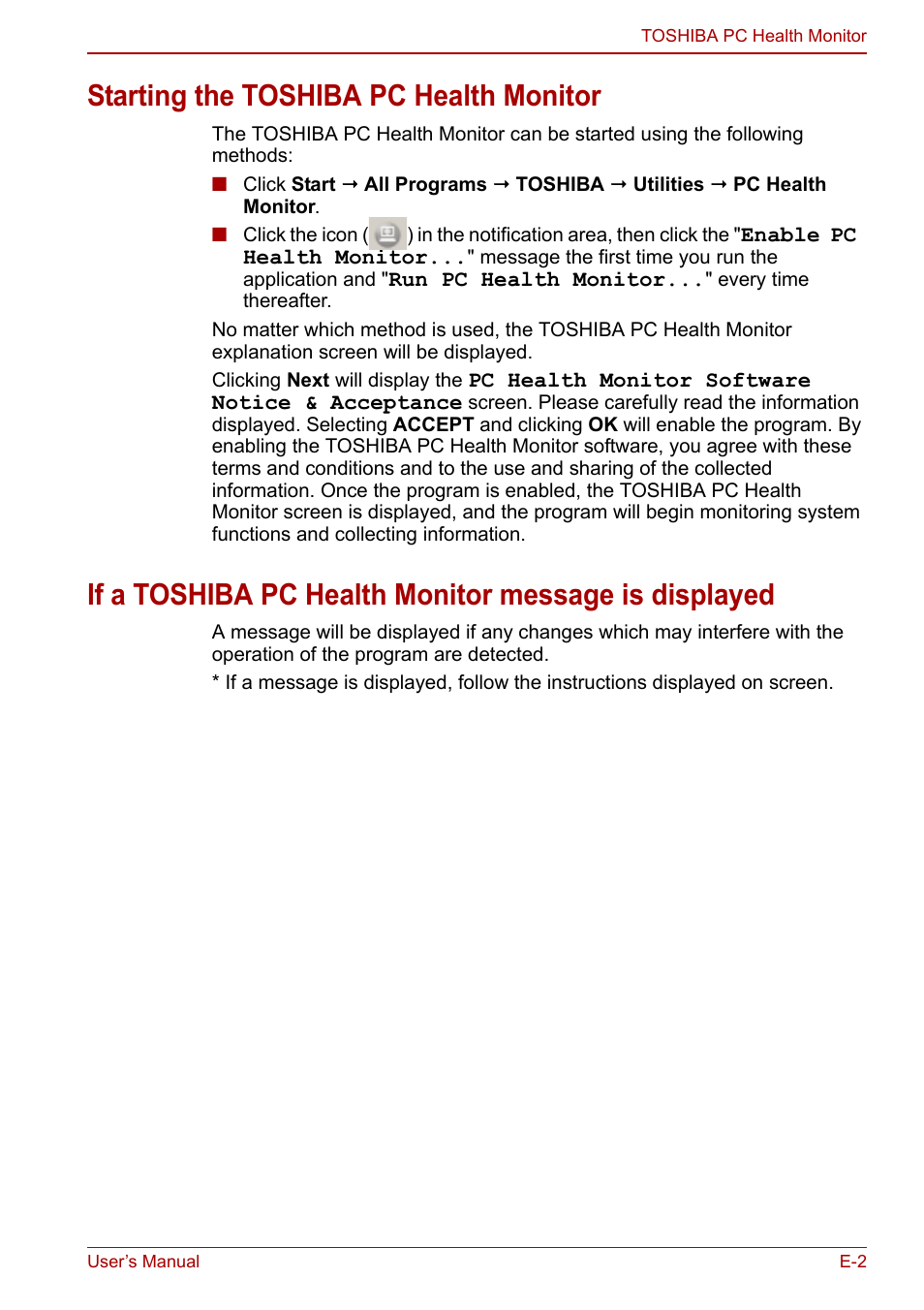 Starting the toshiba pc health monitor | Toshiba Satellite L750D User Manual | Page 167 / 179