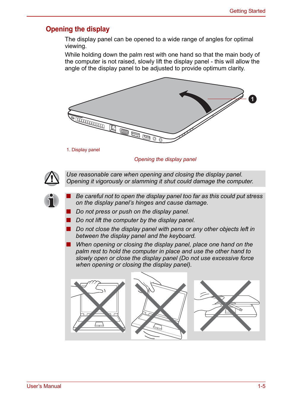 Opening the display | Toshiba Satellite L750D User Manual | Page 23 / 179