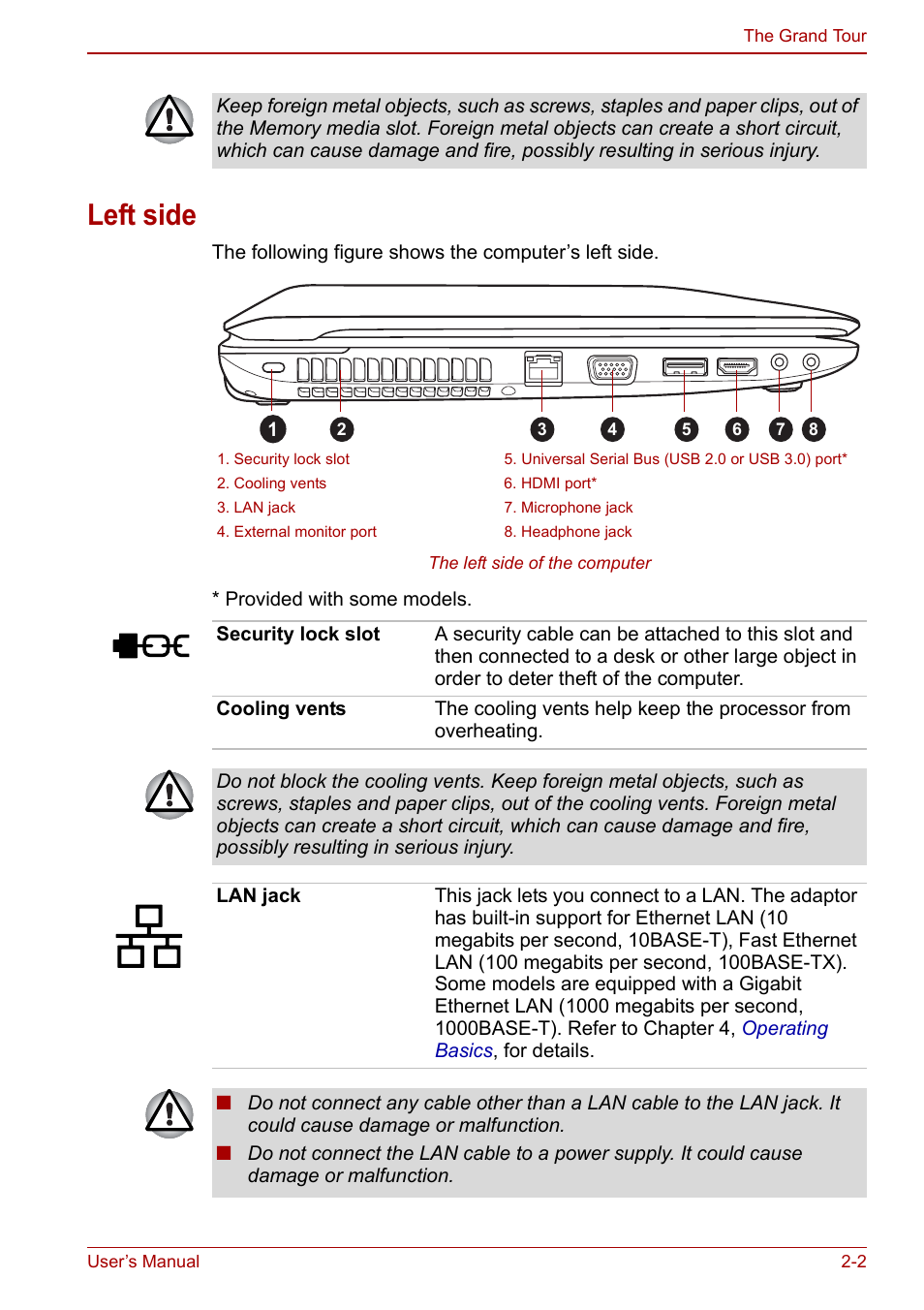 Left side, Left side -2 | Toshiba Satellite L750D User Manual | Page 34 / 179