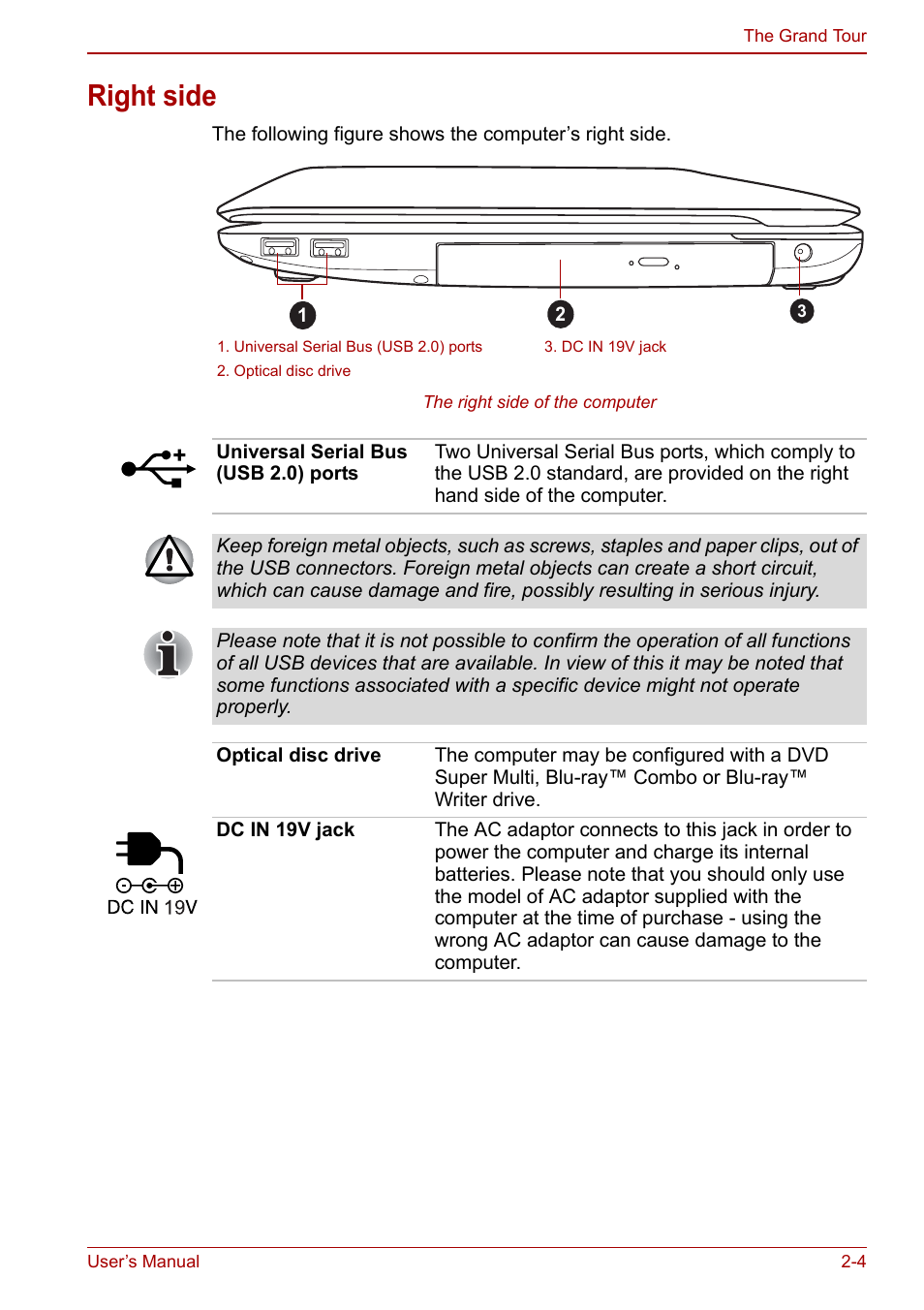 Right side, Right side -4 | Toshiba Satellite L750D User Manual | Page 36 / 179