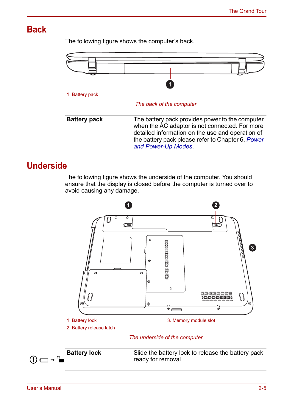 Back, Underside, Back -5 underside -5 | Toshiba Satellite L750D User Manual | Page 37 / 179