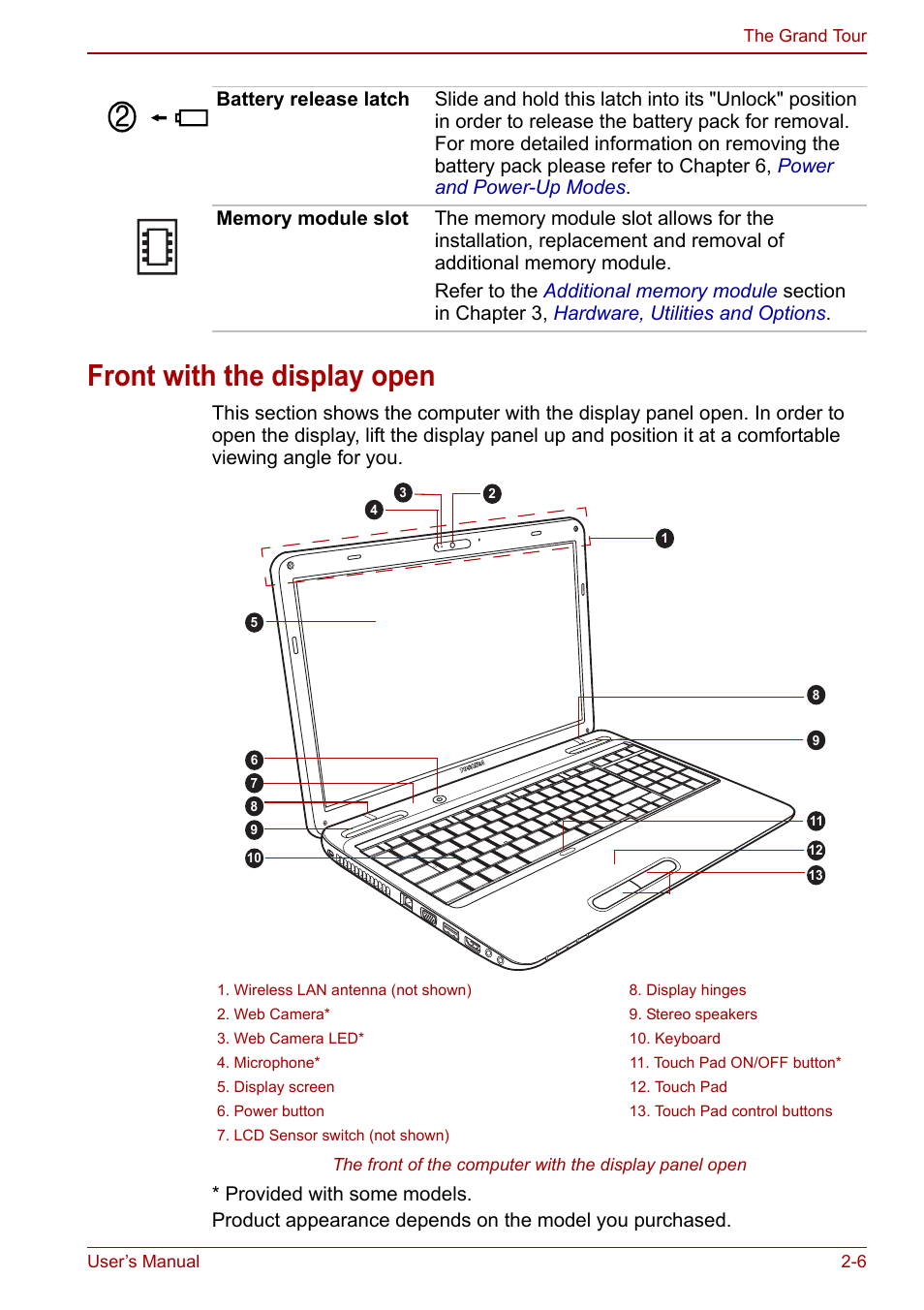 Front with the display open, Front with the display open -6 | Toshiba Satellite L750D User Manual | Page 38 / 179