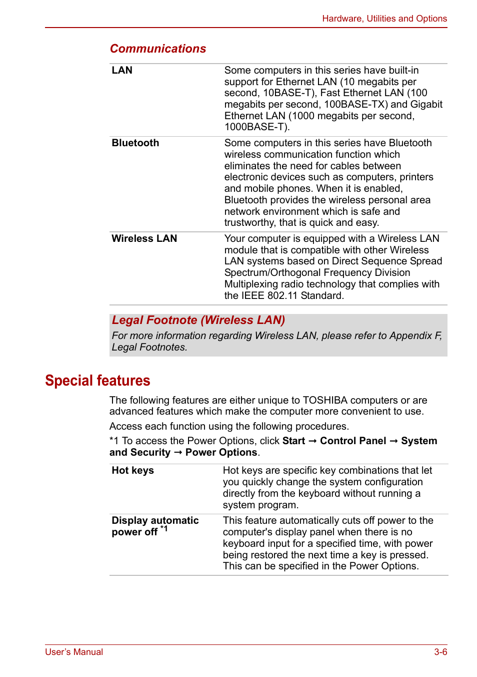 Special features, Special features -6, Special | Features, Section in | Toshiba Satellite L750D User Manual | Page 50 / 179