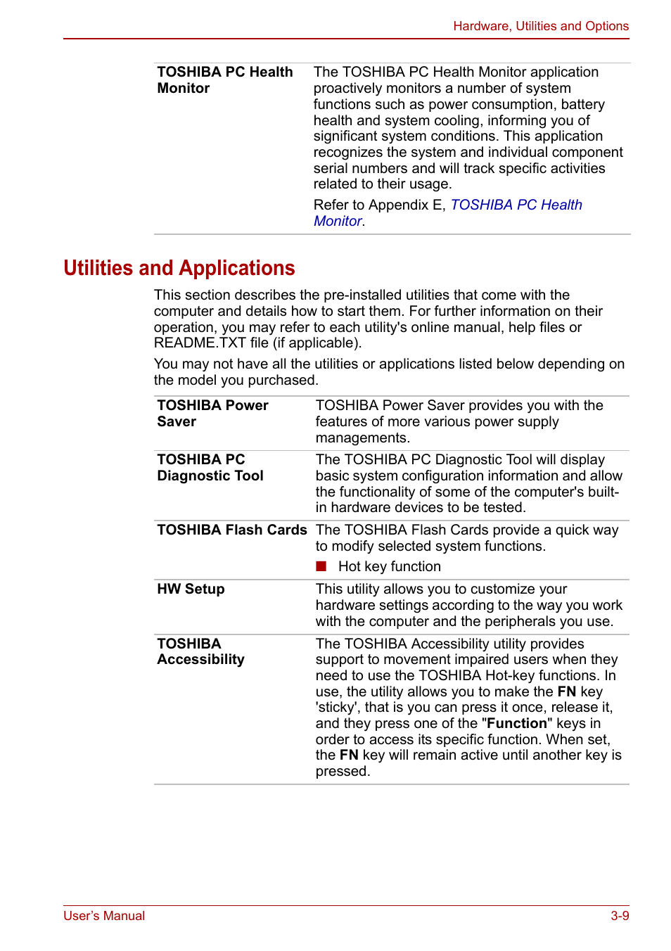 Utilities and applications, Utilities and applications -9 | Toshiba Satellite L750D User Manual | Page 53 / 179