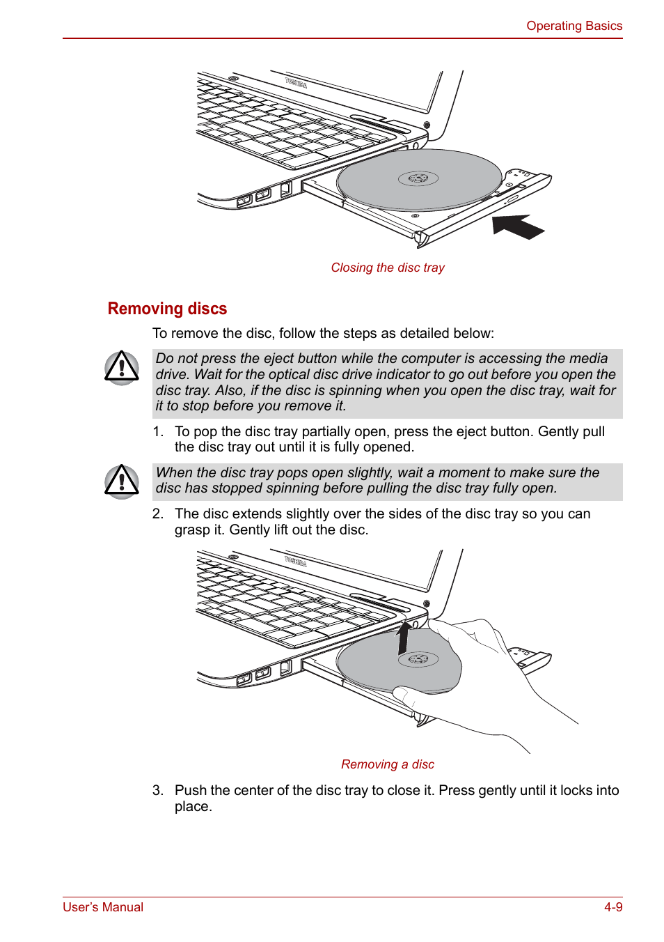 Removing discs | Toshiba Satellite L750D User Manual | Page 79 / 179