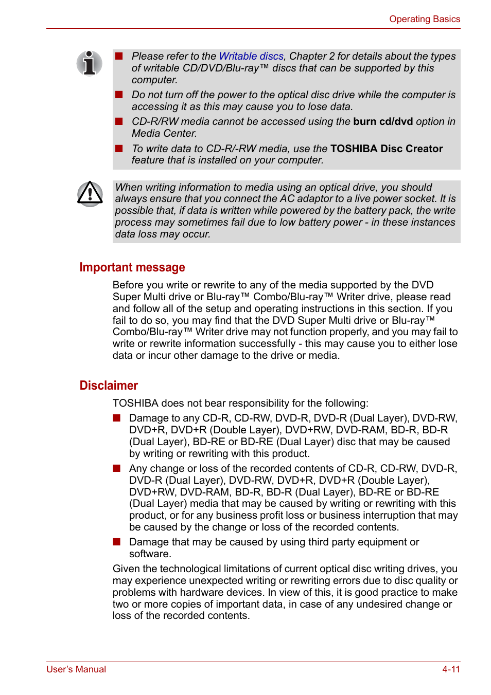 Important message, Disclaimer | Toshiba Satellite L750D User Manual | Page 81 / 179