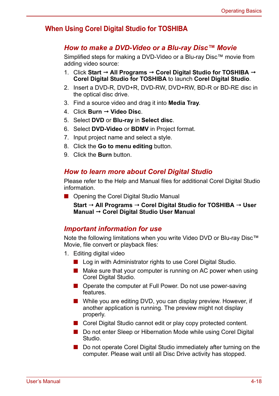 When using corel digital studio for toshiba | Toshiba Satellite L750D User Manual | Page 88 / 179