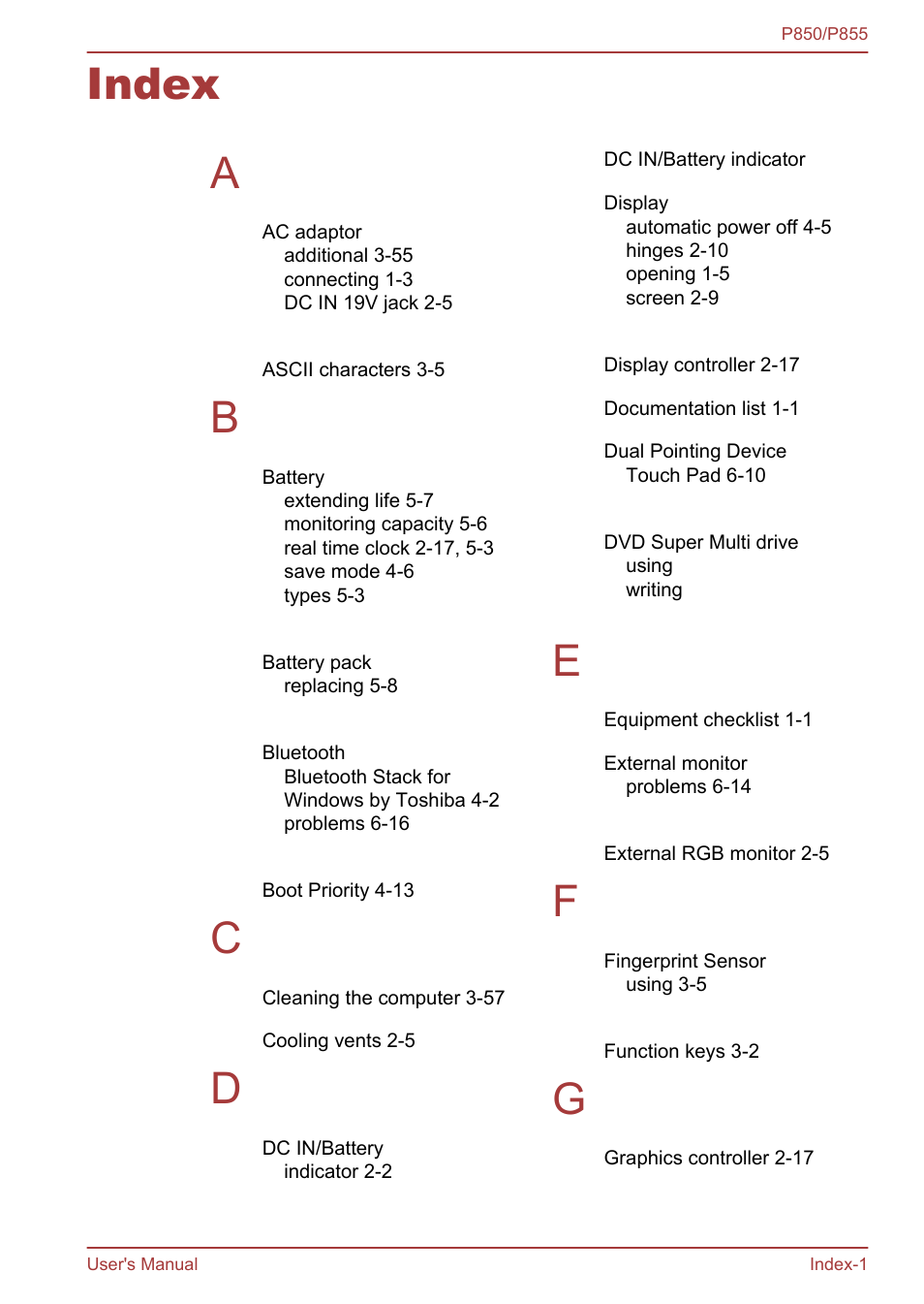 Index, Index a | Toshiba Satellite P855 User Manual | Page 175 / 177