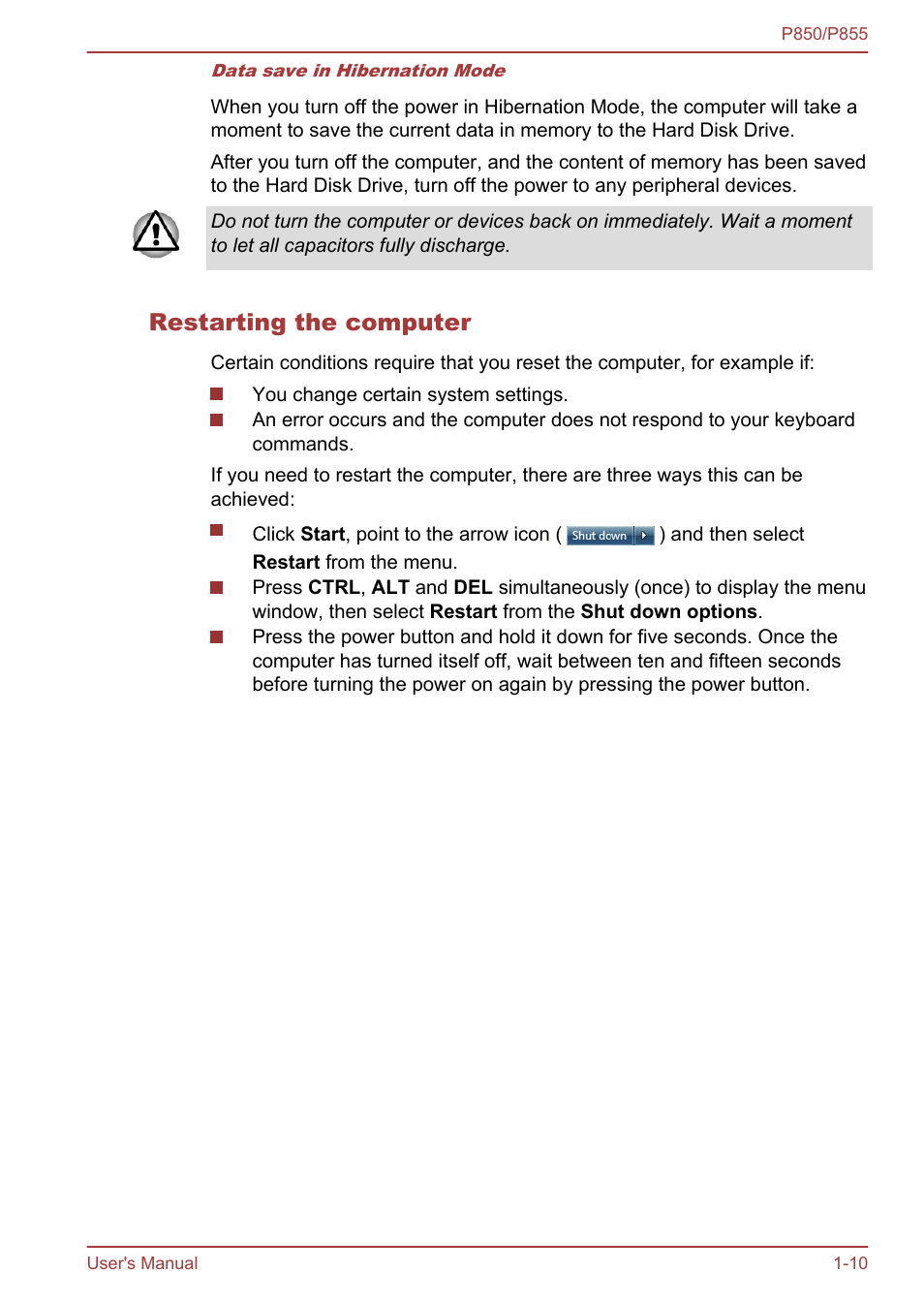 Restarting the computer | Toshiba Satellite P855 User Manual | Page 27 / 177
