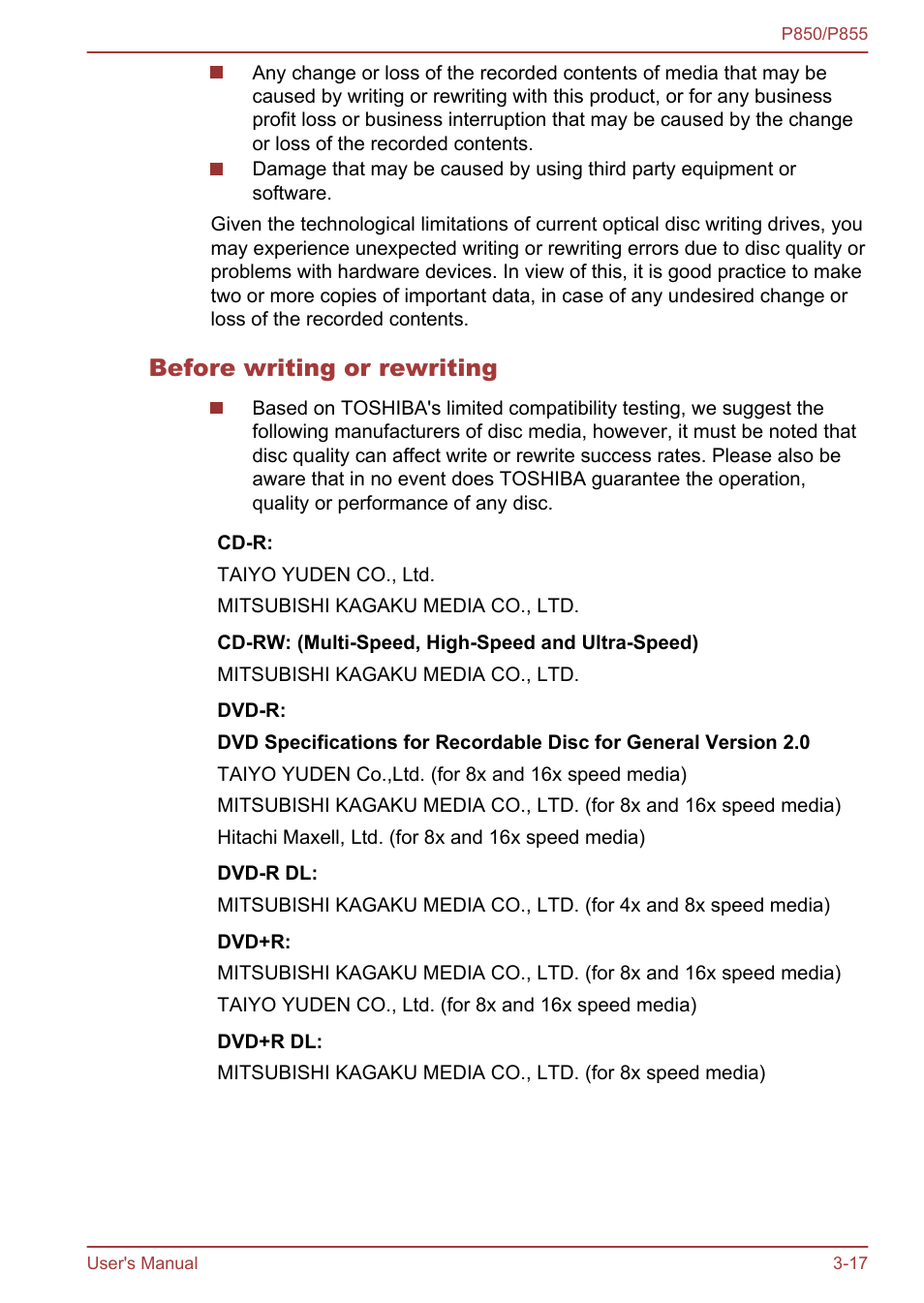 Before writing or rewriting | Toshiba Satellite P855 User Manual | Page 63 / 177