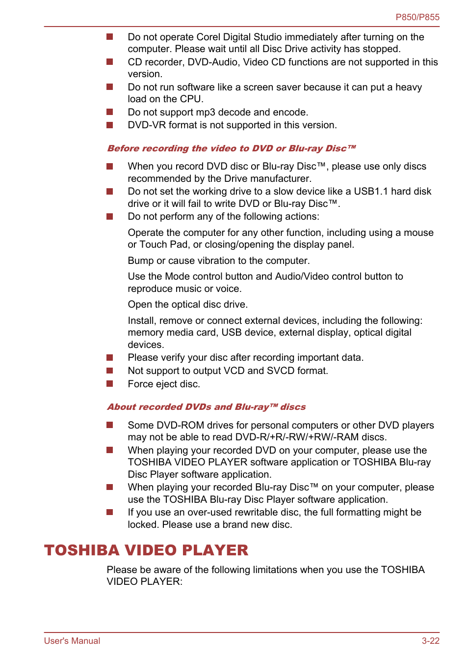 Toshiba video player, Toshiba video player -22 | Toshiba Satellite P855 User Manual | Page 68 / 177