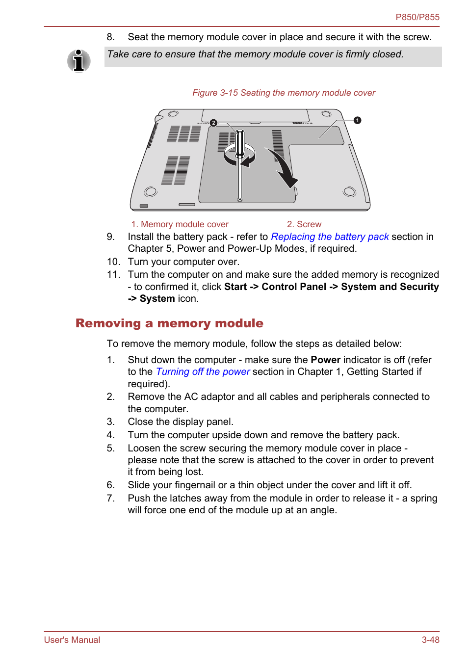 Removing a memory module | Toshiba Satellite P855 User Manual | Page 94 / 177