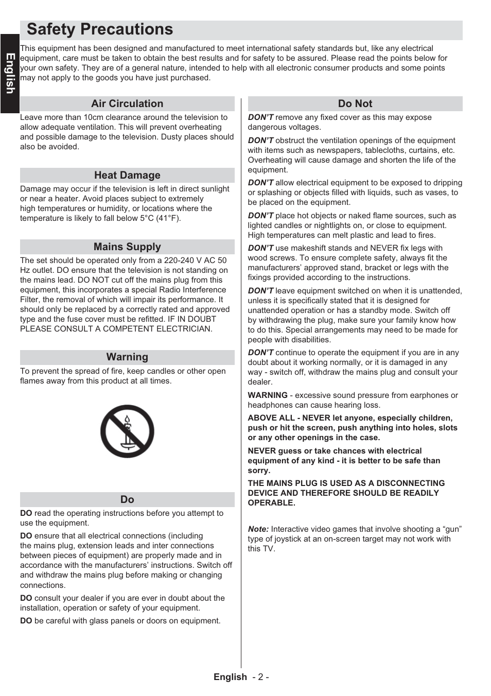 Safety precautions, English | Toshiba EL933 User Manual | Page 3 / 41