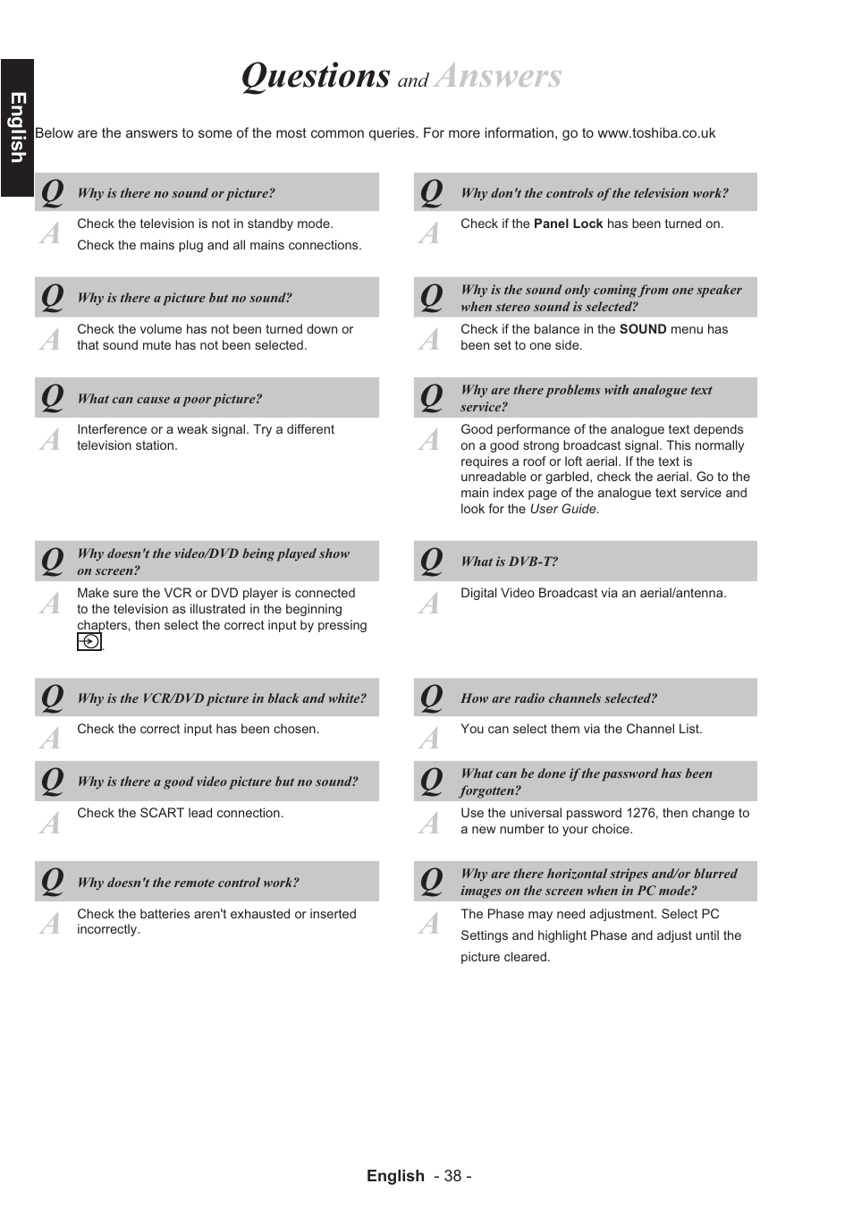 Questions, Answers | Toshiba EL933 User Manual | Page 39 / 41