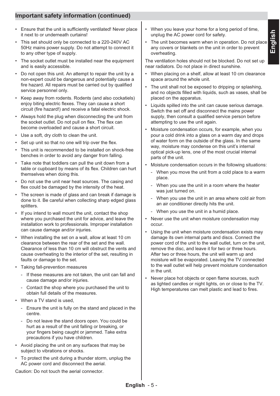 English, Important safety information (continued) | Toshiba EL933 User Manual | Page 6 / 41