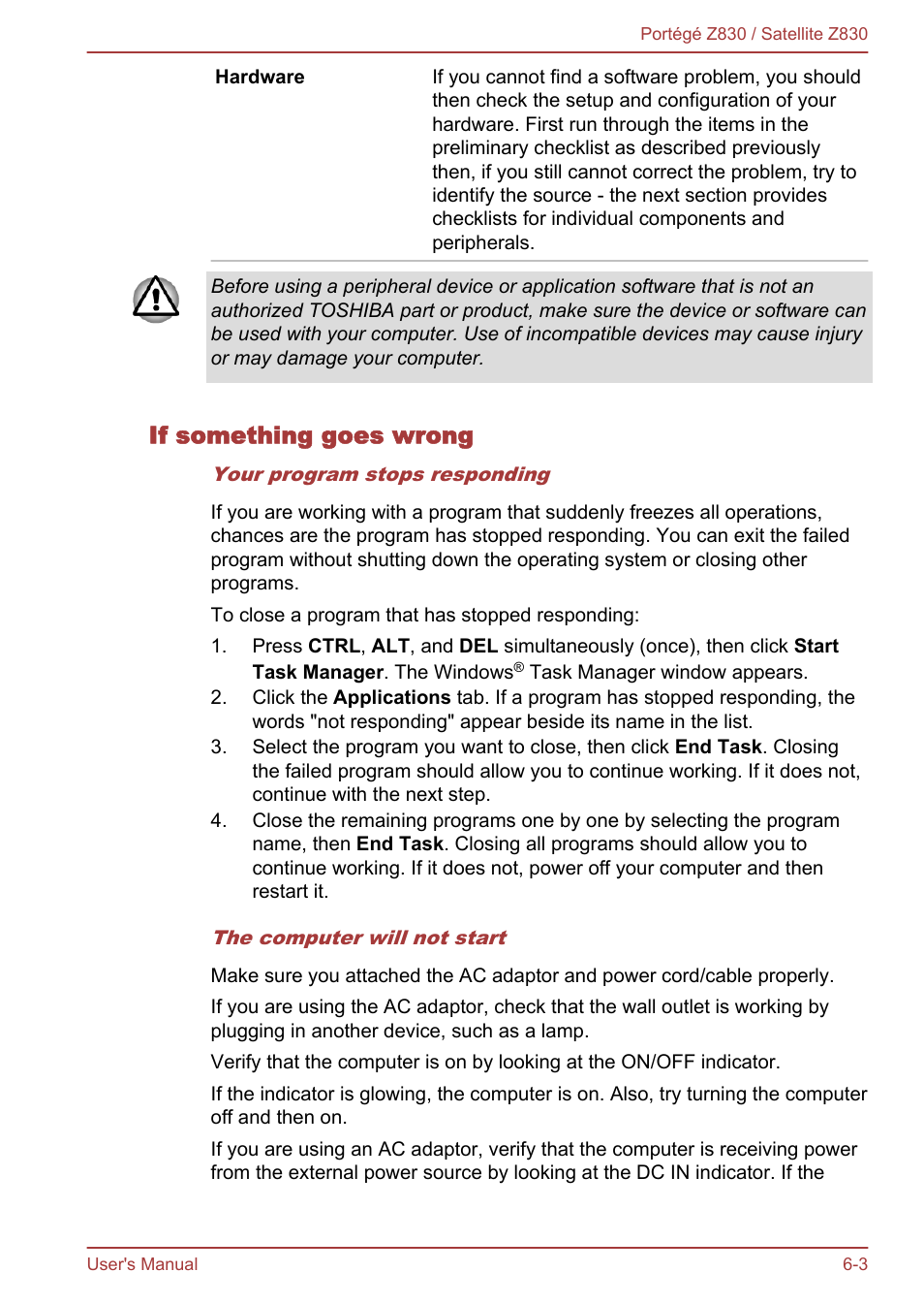 If something goes wrong | Toshiba Portege Z830 User Manual | Page 103 / 136