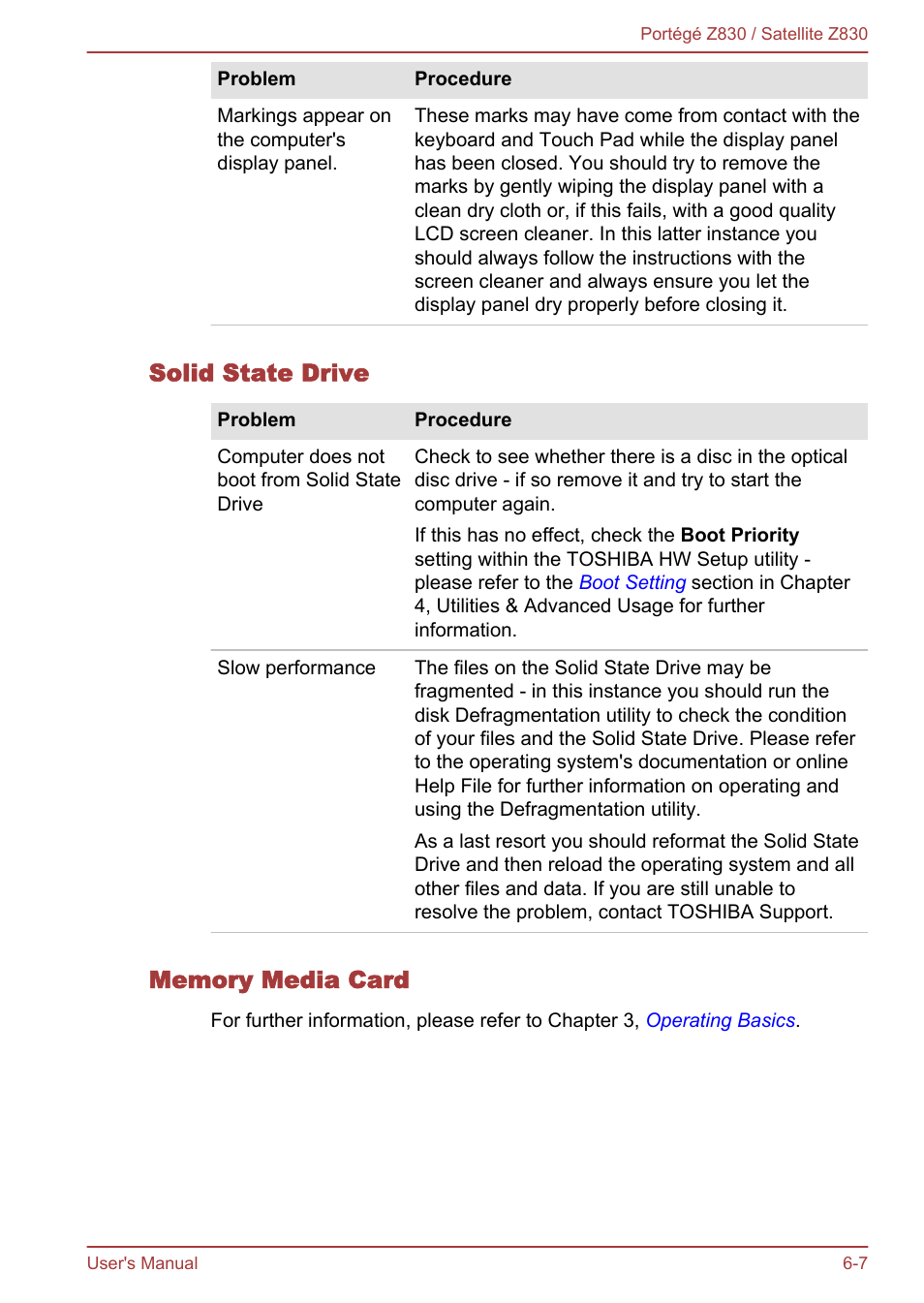 Solid state drive, Memory media card | Toshiba Portege Z830 User Manual | Page 107 / 136