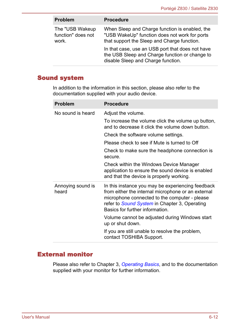 Sound system, External monitor | Toshiba Portege Z830 User Manual | Page 112 / 136
