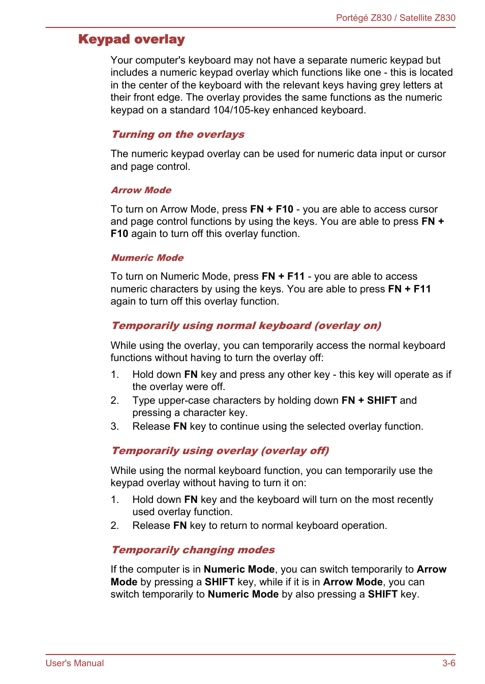 Keypad overlay | Toshiba Portege Z830 User Manual | Page 43 / 136