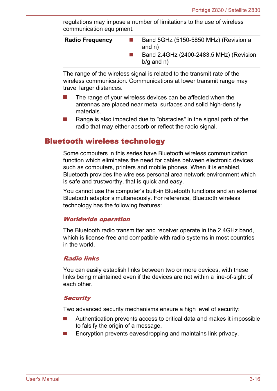 Bluetooth wireless technology | Toshiba Portege Z830 User Manual | Page 53 / 136