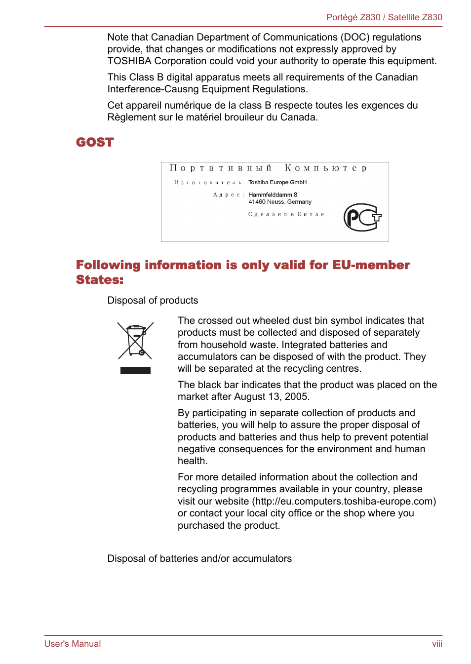 Toshiba Portege Z830 User Manual | Page 8 / 136