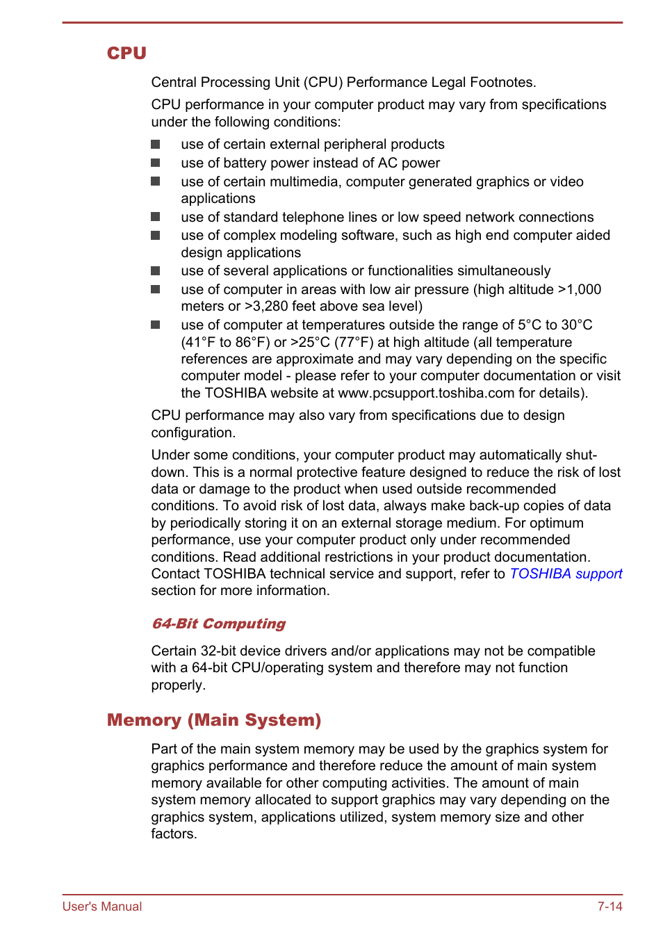 Memory (main system) | Toshiba Satellite C50DT-A User Manual | Page 134 / 141
