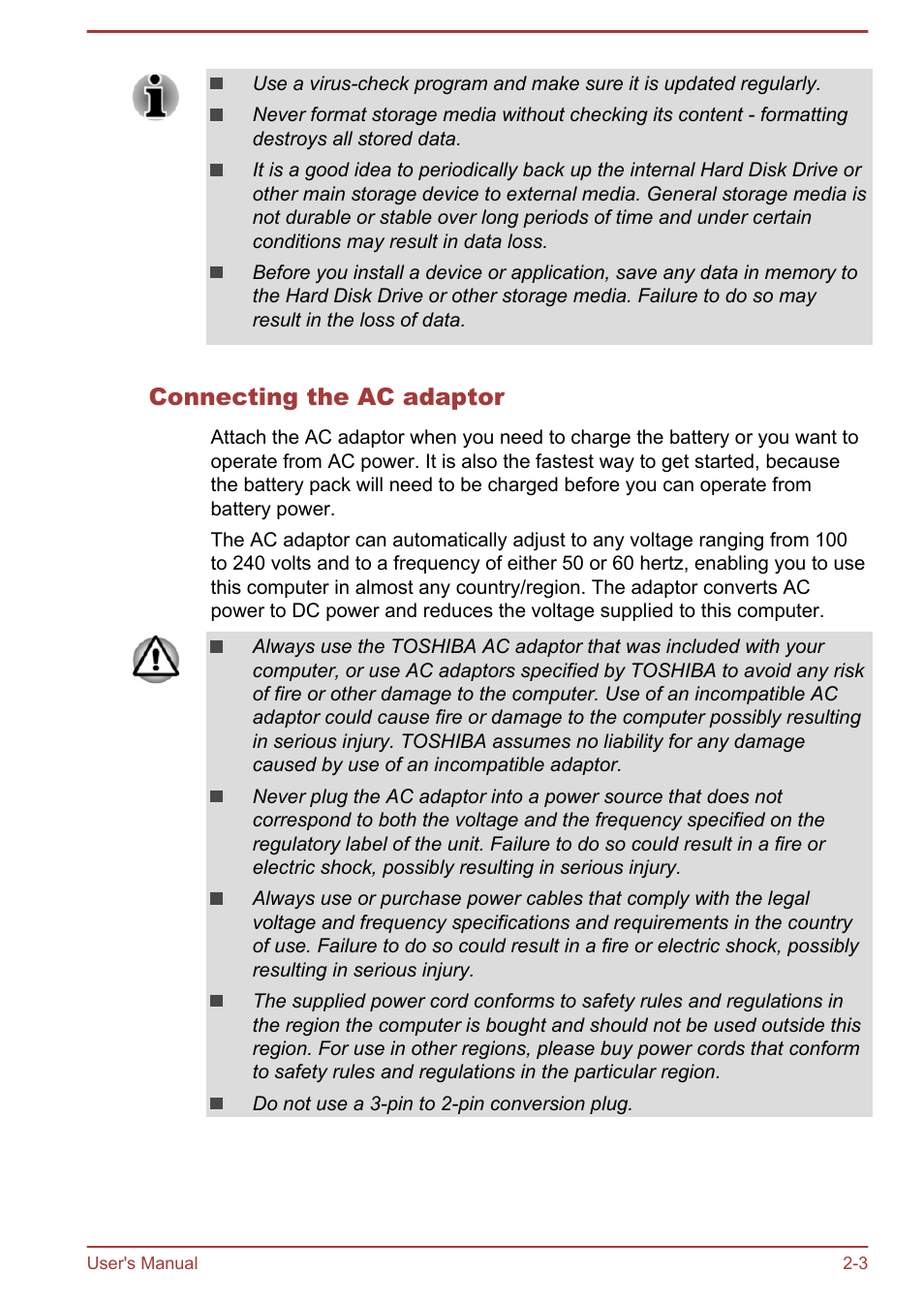 Connecting the ac adaptor | Toshiba Satellite C50DT-A User Manual | Page 21 / 141