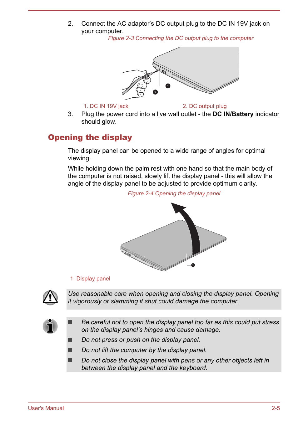 Opening the display | Toshiba Satellite C50DT-A User Manual | Page 23 / 141