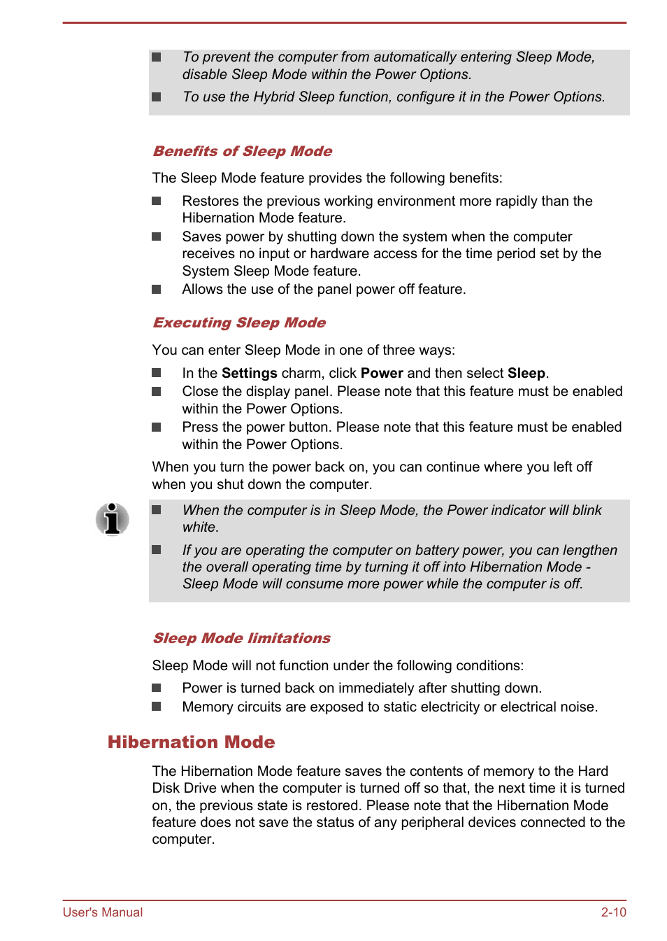 Hibernation mode | Toshiba Satellite C50DT-A User Manual | Page 28 / 141