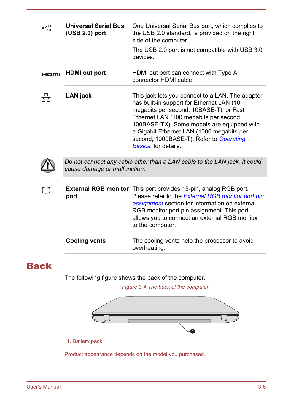 Back, Back -5 | Toshiba Satellite C50DT-A User Manual | Page 35 / 141