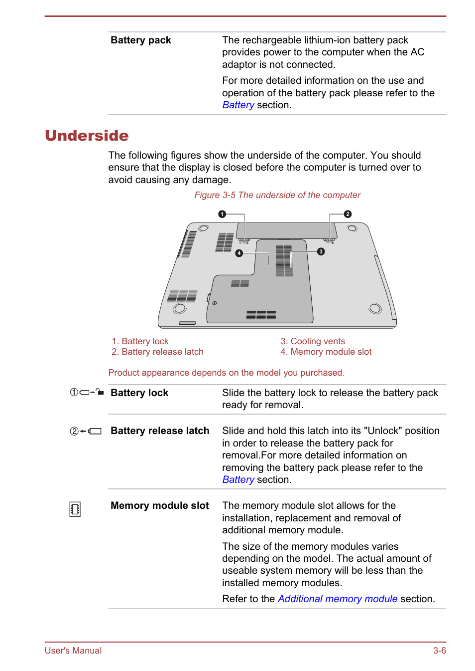 Underside, Underside -6 | Toshiba Satellite C50DT-A User Manual | Page 36 / 141