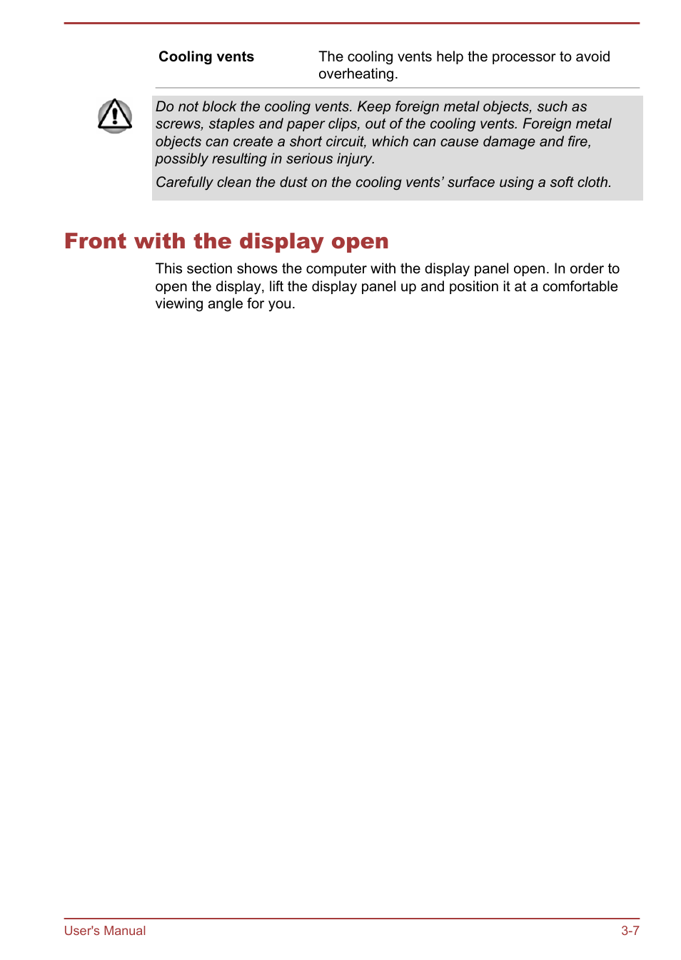 Front with the display open, Front with the display open -7 | Toshiba Satellite C50DT-A User Manual | Page 37 / 141