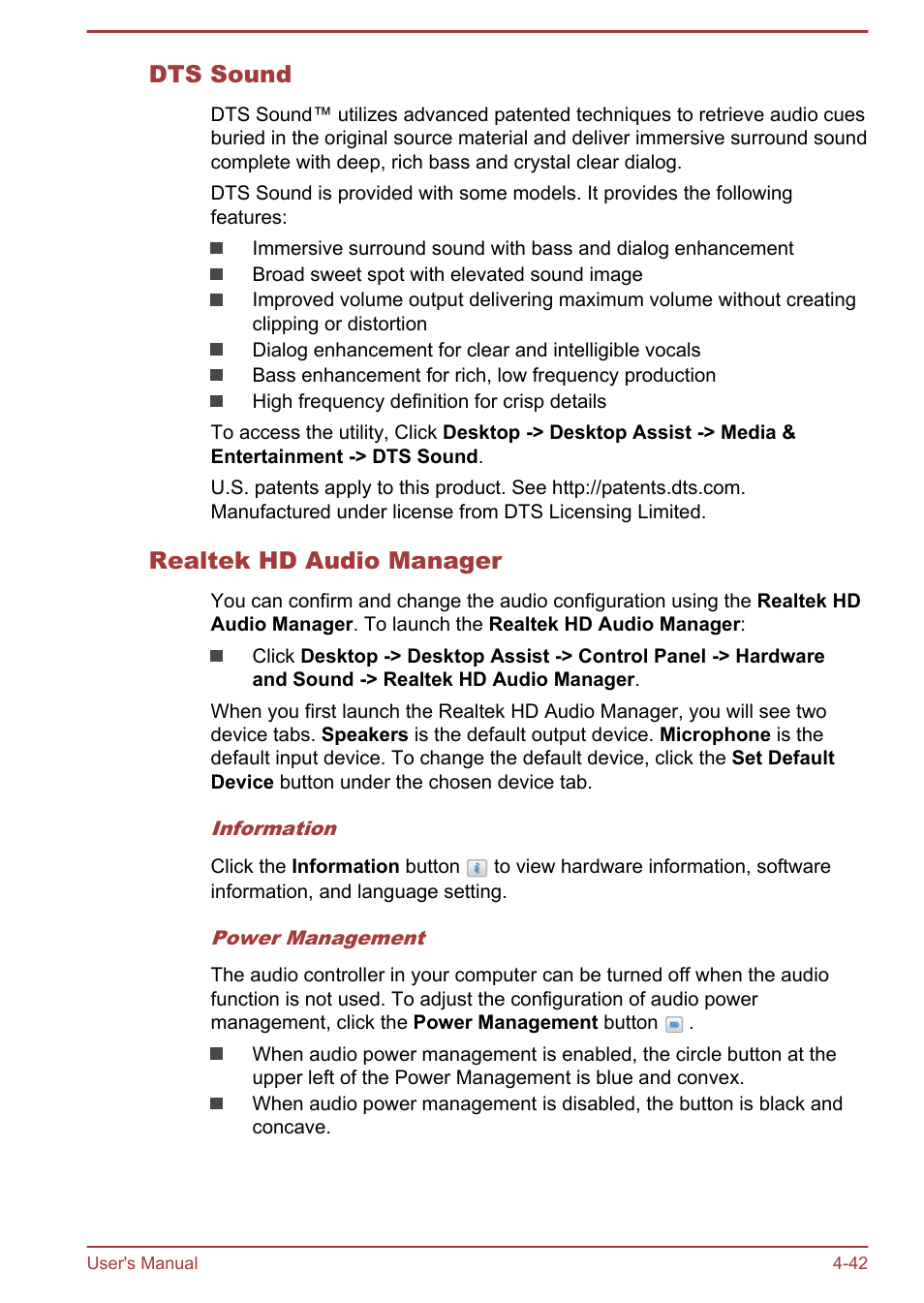 Dts sound, Realtek hd audio manager | Toshiba Satellite C50DT-A User Manual | Page 88 / 141