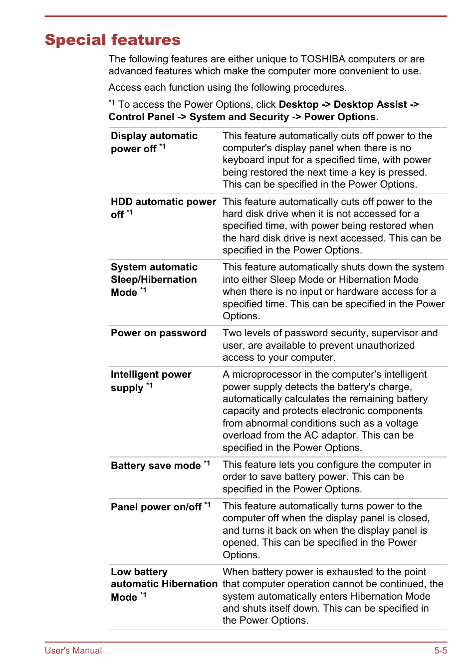 Special features, Special features -5 | Toshiba Satellite C50DT-A User Manual | Page 94 / 141