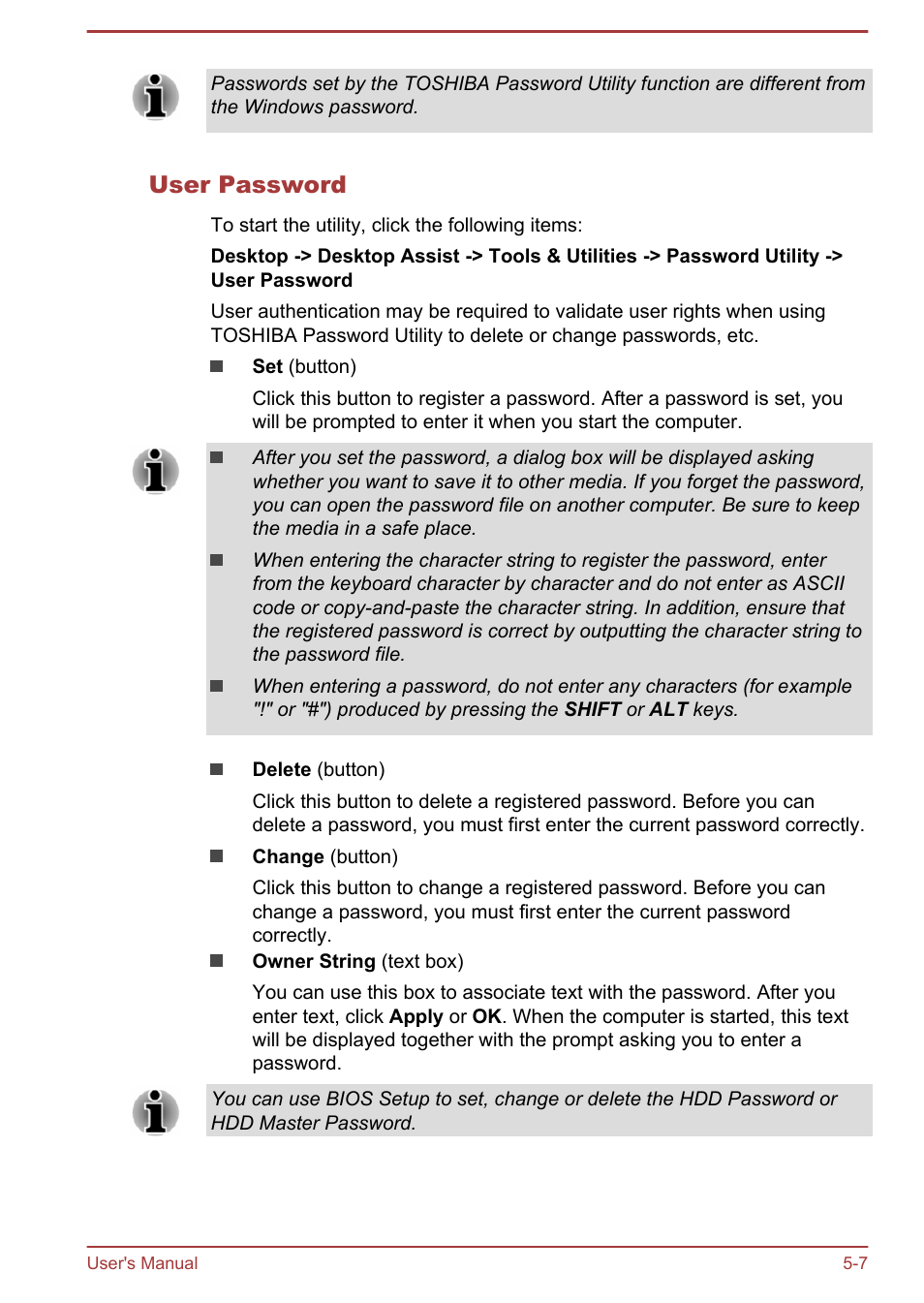 User password | Toshiba Satellite C50DT-A User Manual | Page 96 / 141