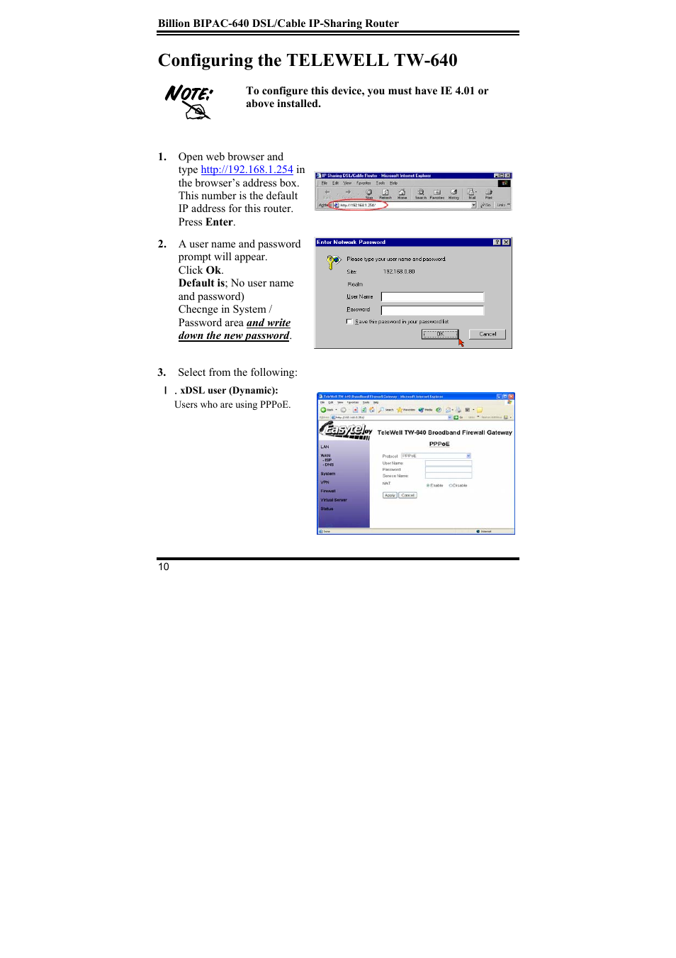 Configuring the telewell tw-640 | Addtron Technology TW-640 User Manual | Page 11 / 13