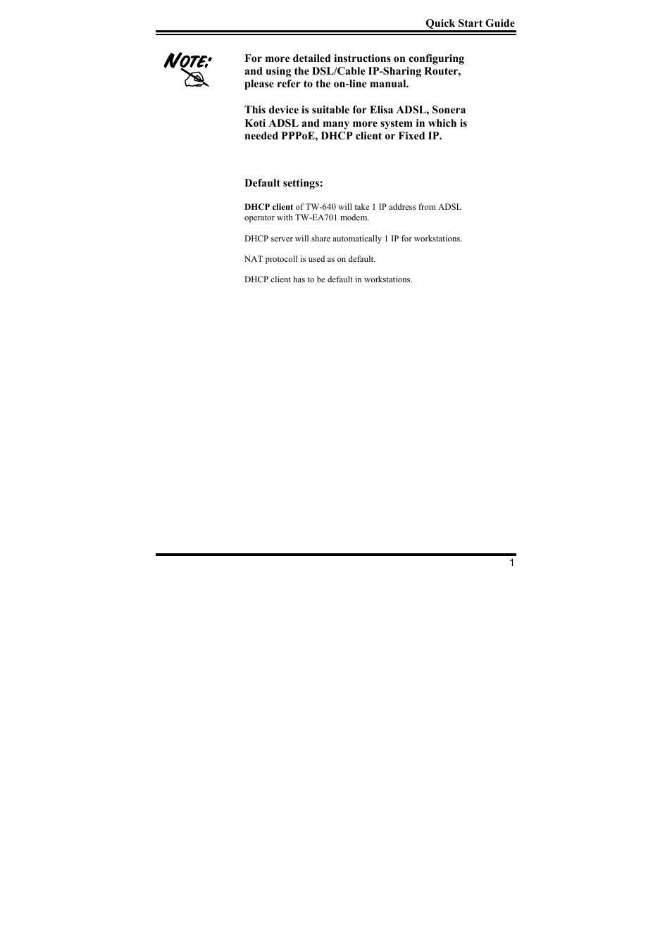 Quick start guide | Addtron Technology TW-640 User Manual | Page 2 / 13