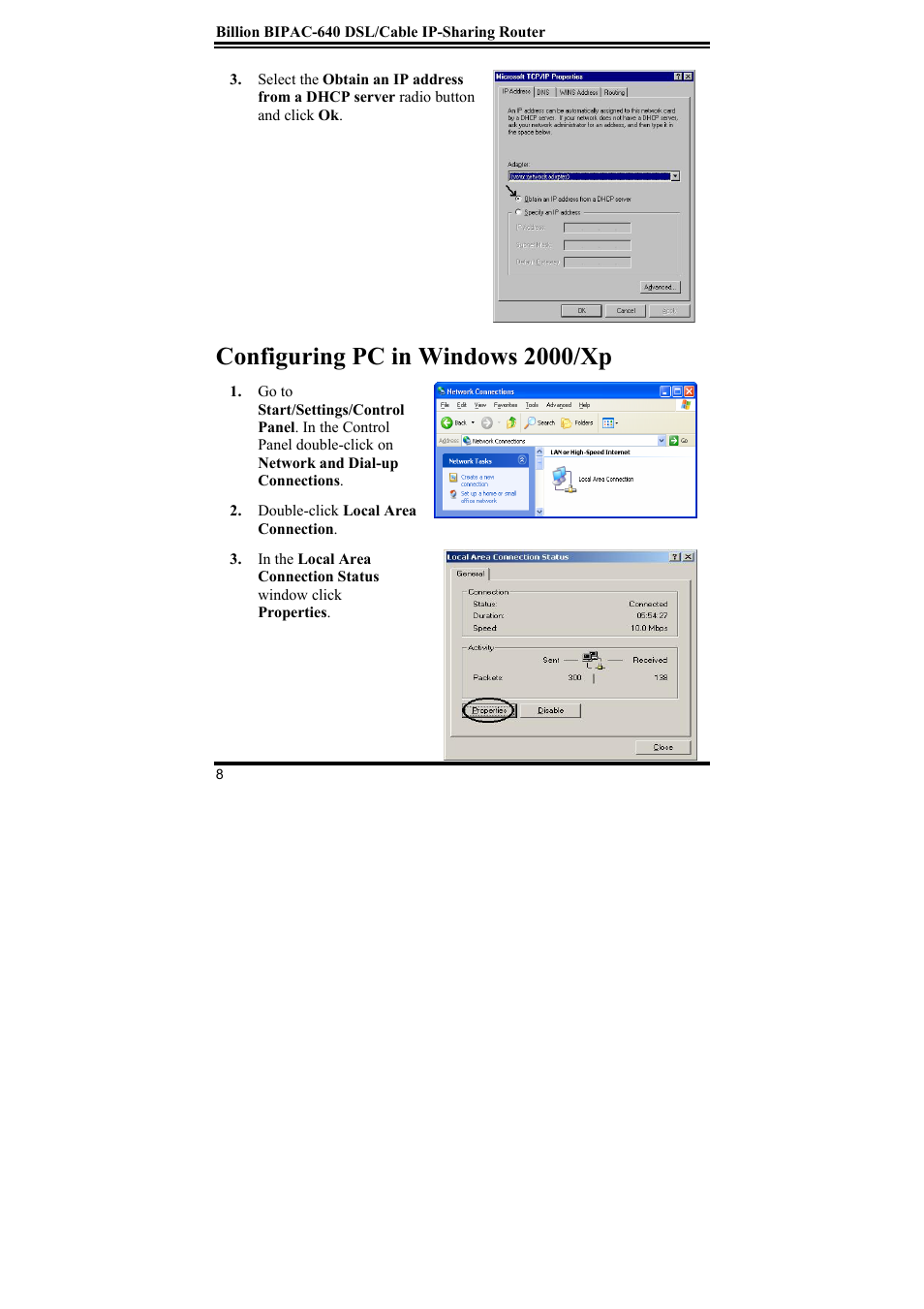 Configuring pc in windows 2000/xp | Addtron Technology TW-640 User Manual | Page 9 / 13