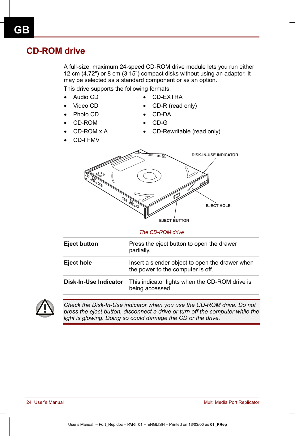 Cd-rom drive | Toshiba Portege 3490 User Manual | Page 24 / 47