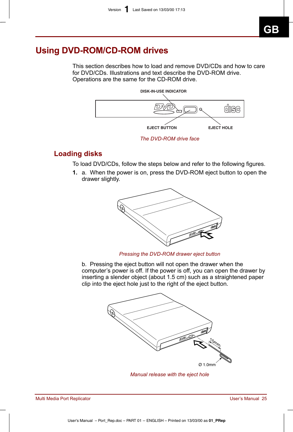 Using dvd-rom/cd-rom drives, Loading disks | Toshiba Portege 3490 User Manual | Page 25 / 47