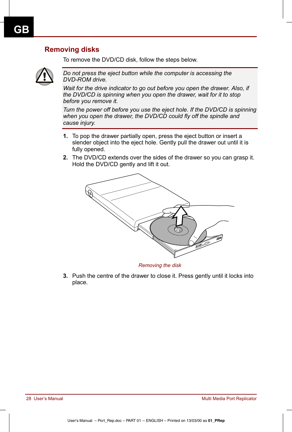 Removing disks | Toshiba Portege 3490 User Manual | Page 28 / 47