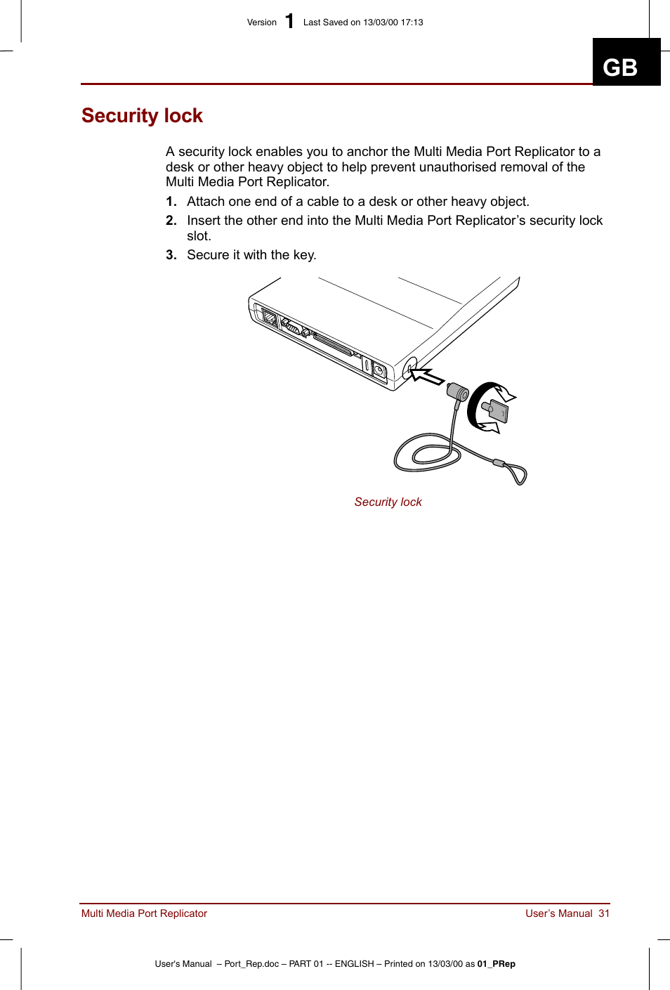 Security lock | Toshiba Portege 3490 User Manual | Page 31 / 47