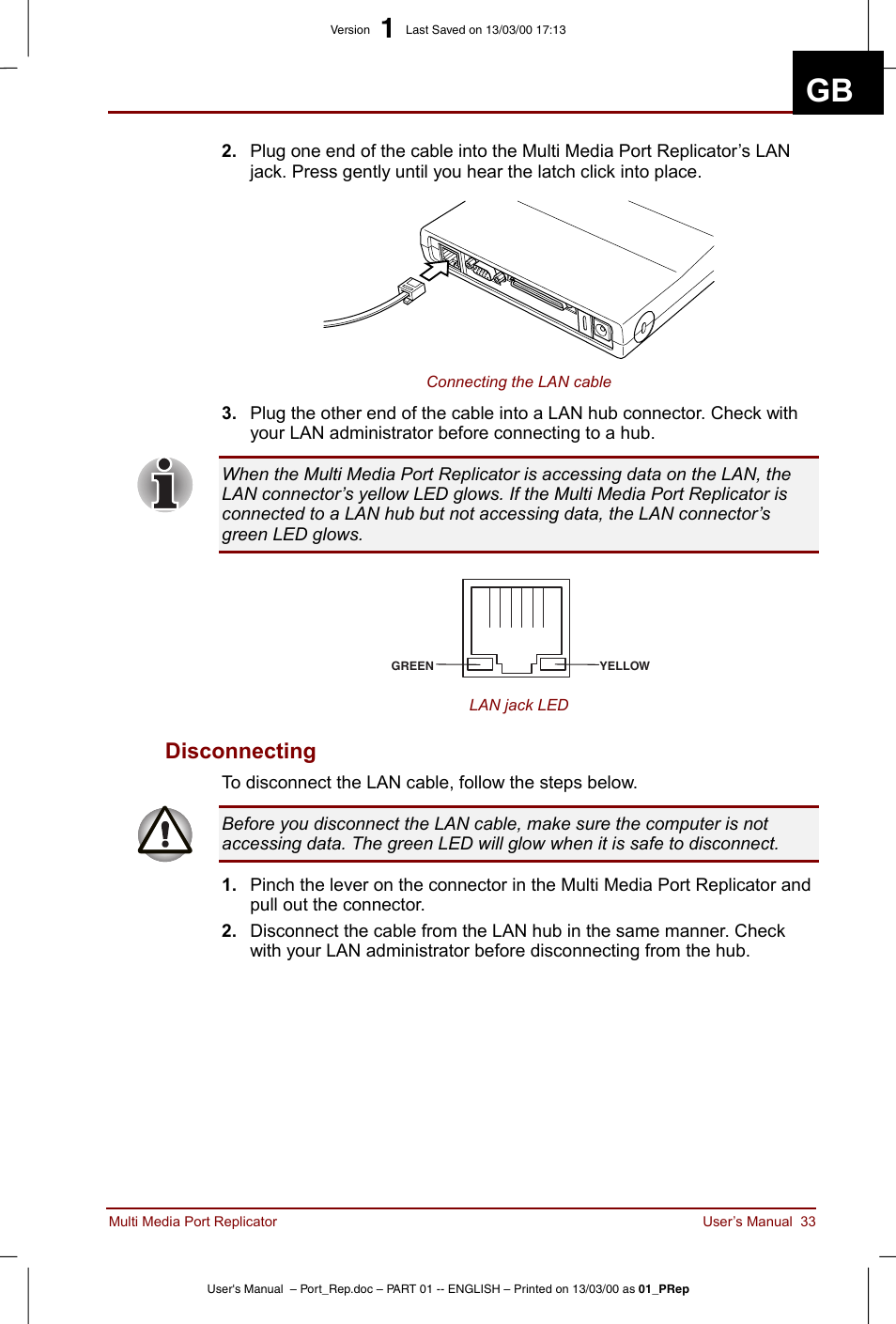 Disconnecting | Toshiba Portege 3490 User Manual | Page 33 / 47