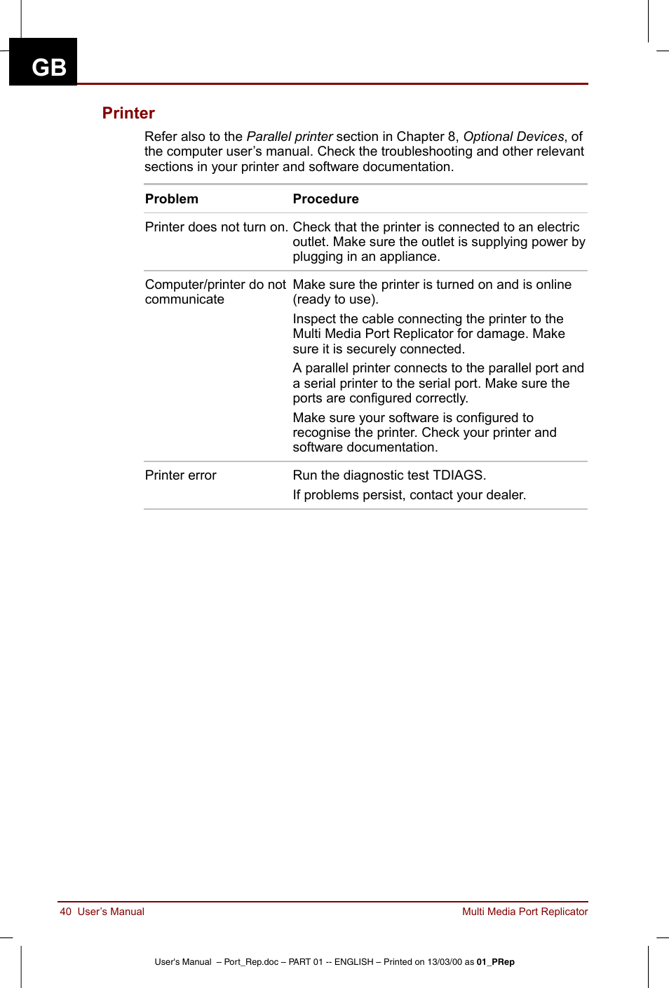 Printer | Toshiba Portege 3490 User Manual | Page 40 / 47