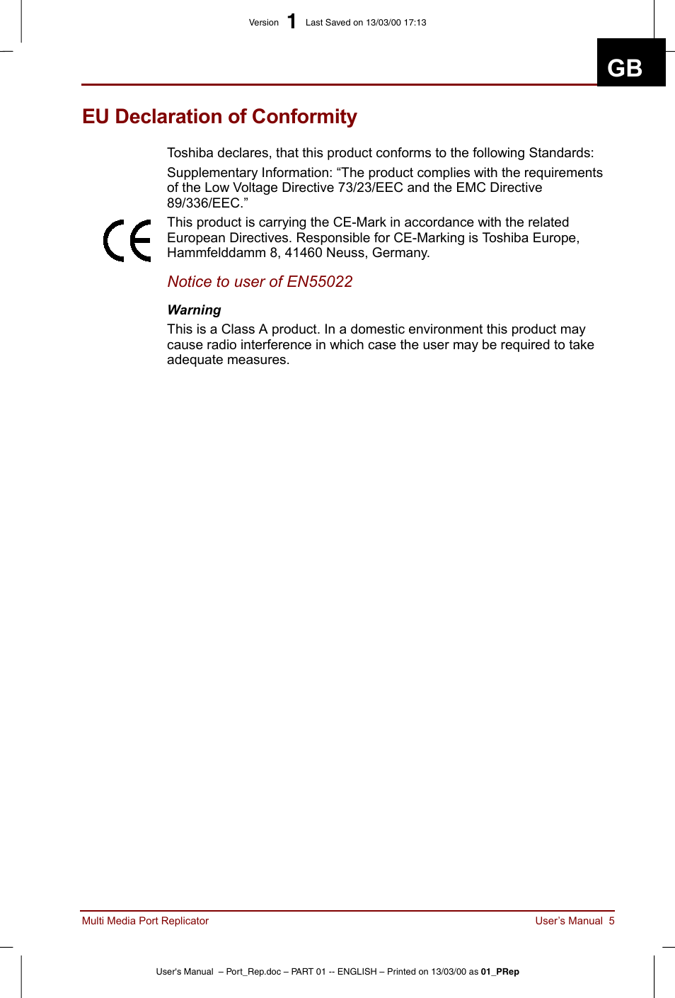 Eu declaration of conformity | Toshiba Portege 3490 User Manual | Page 5 / 47